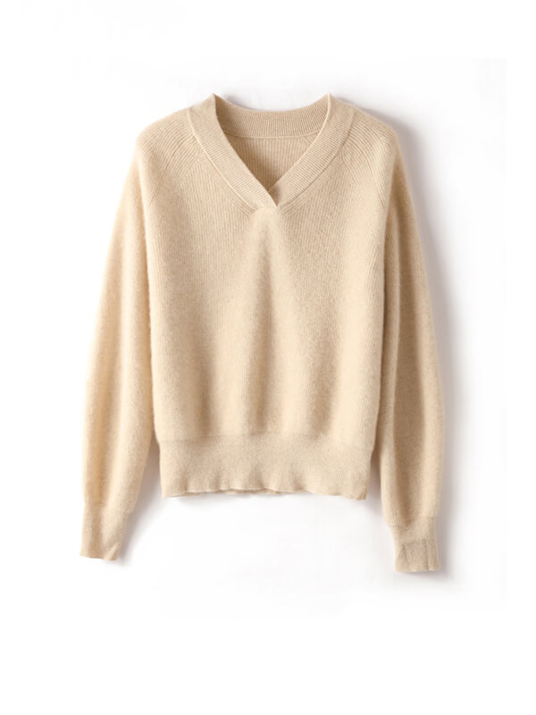 V-Neck Rib-Knit Cashmere Sweater