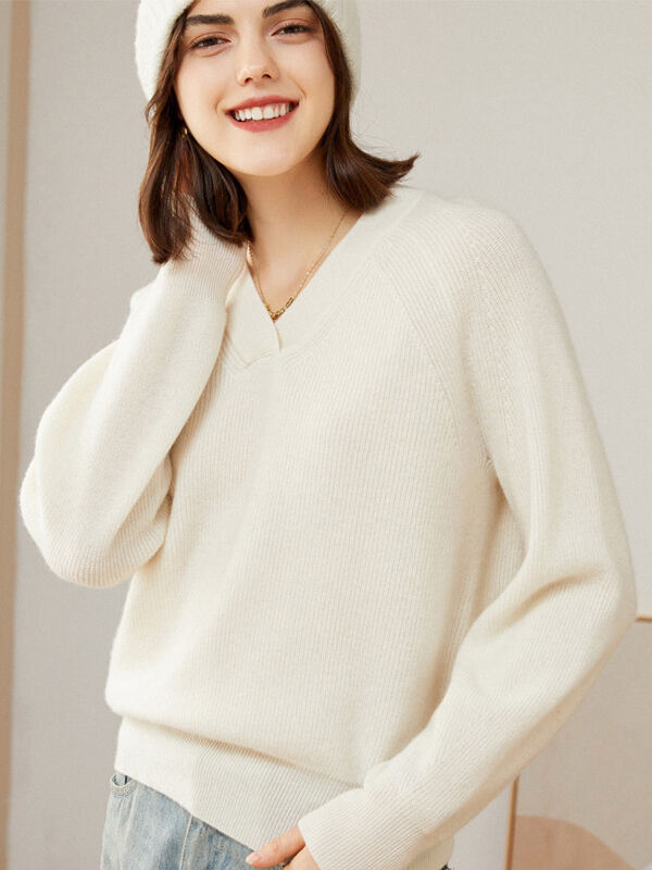 V-Neck Rib-Knit Cashmere Sweater