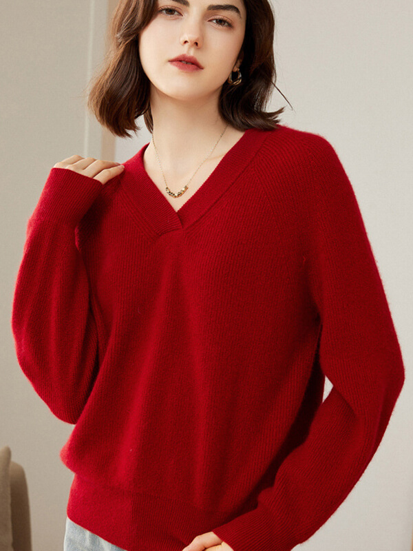 V-Neck Rib-Knit Cashmere Sweater