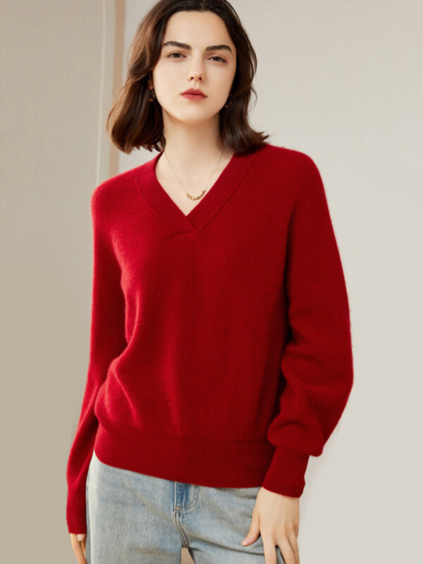 V-Neck Rib-Knit Cashmere Sweater