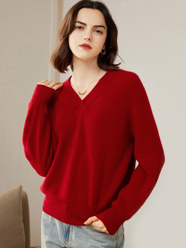 V-Neck Rib-Knit Cashmere Sweater