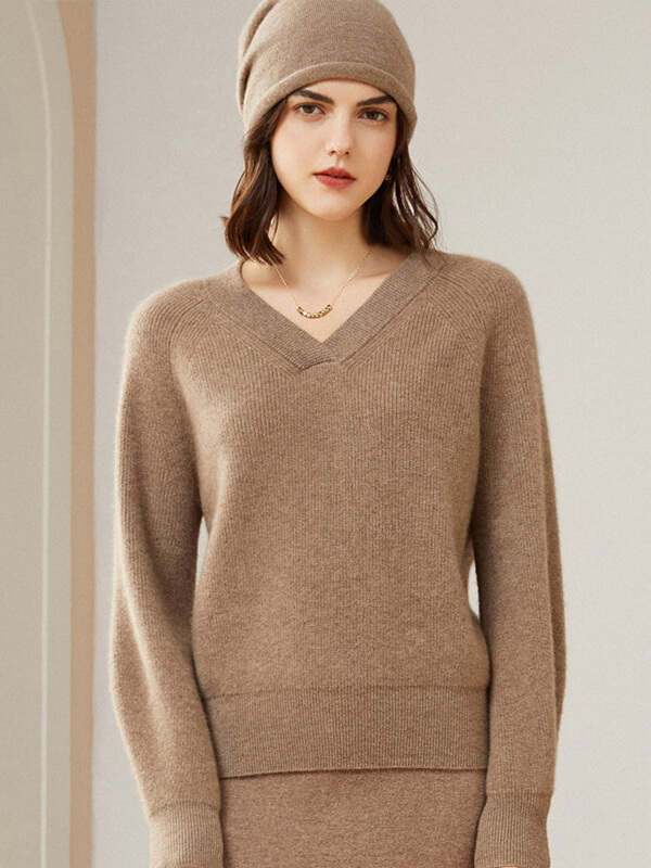 V-Neck Rib-Knit Cashmere Sweater