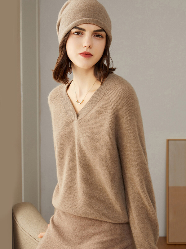 V-Neck Rib-Knit Cashmere Sweater