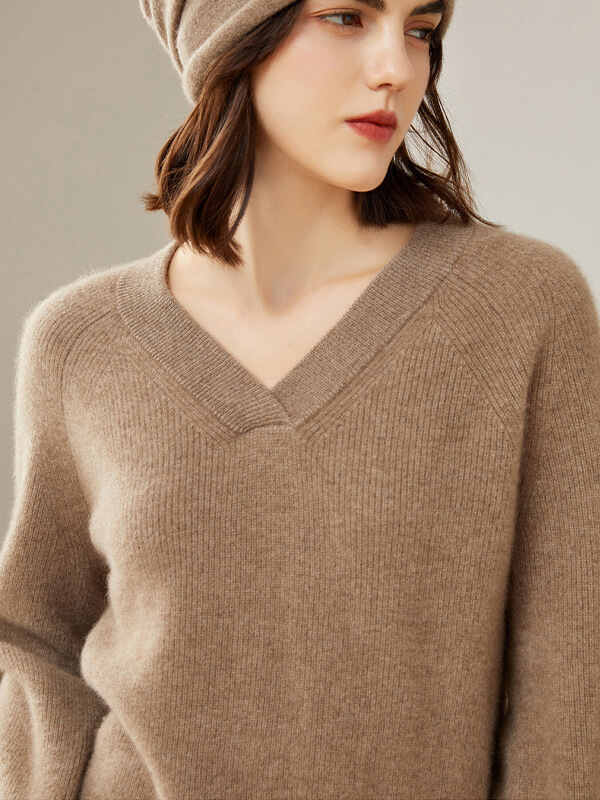 V-Neck Rib-Knit Cashmere Sweater