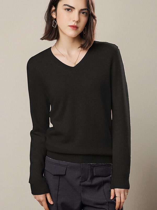 Basic V-Neck Cashmere Sweater For Women