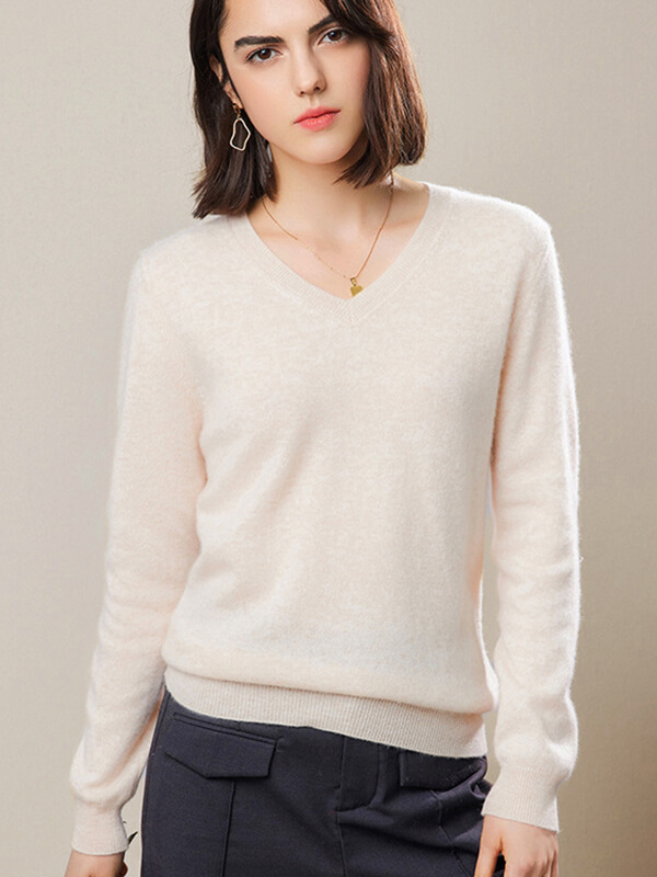 Basic V-Neck Cashmere Sweater For Women