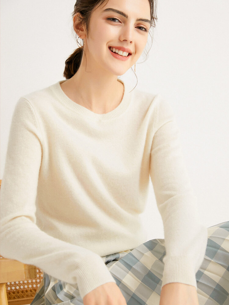 Basic Crewneck Cashmere Sweater For Women