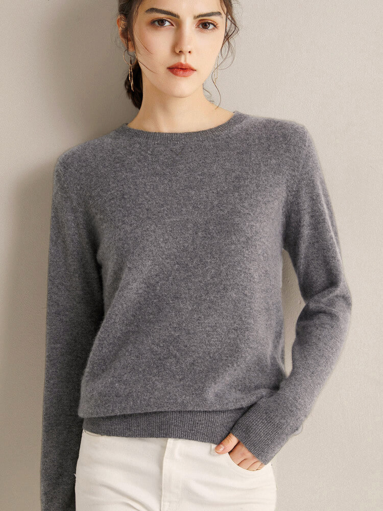 Basic Crewneck Cashmere Sweater For Women