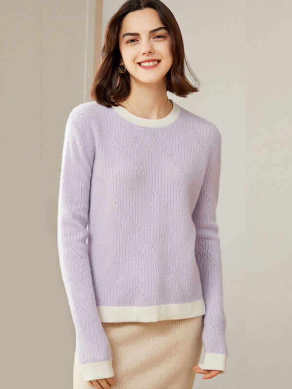 Cashmere Colorblock Jacquard Crewneck Sweater