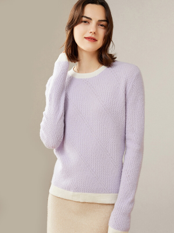 Cashmere Colorblock Jacquard Crewneck Sweater