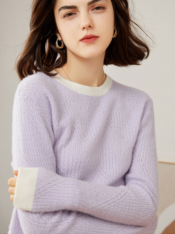 Cashmere Colorblock Jacquard Crewneck Sweater