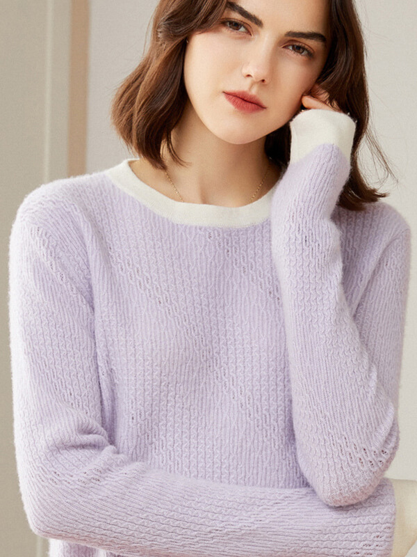 Cashmere Colorblock Jacquard Crewneck Sweater