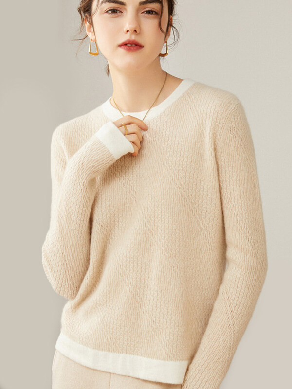 Cashmere Colorblock Jacquard Crewneck Sweater