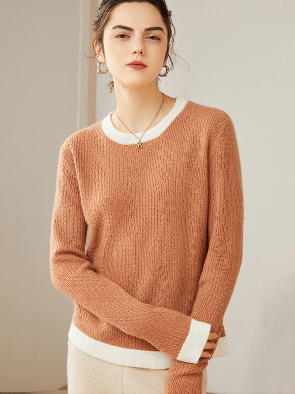 Cashmere Colorblock Jacquard Crewneck Sweater CS006 259.00 FreedomSilk Best Silk Pillowcases Silk Sheets Silk Pajamas For Women Silk Nightgowns Online Store