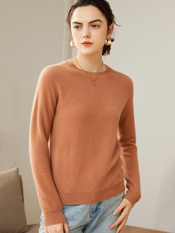 Raglan Sleeve Crewneck Cashmere Sweater