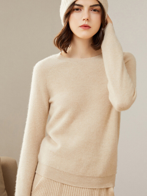 Raglan Sleeve Crewneck Cashmere Sweater