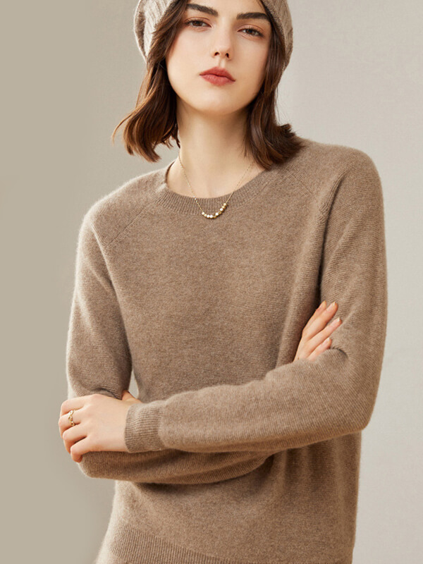 Raglan Sleeve Crewneck Cashmere Sweater