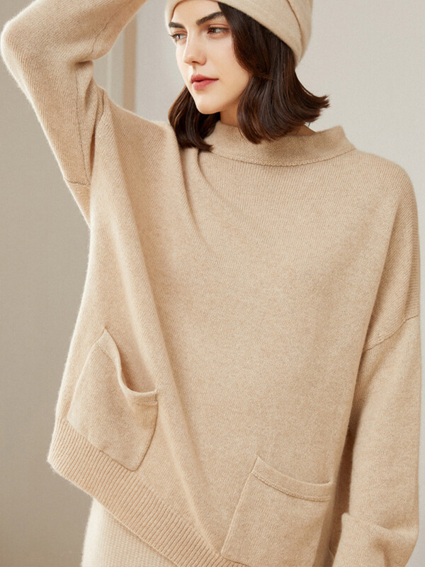 Cashmere Funnel-Neck Pullover Sweater