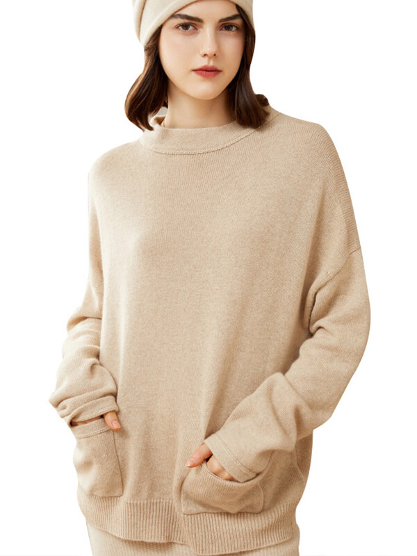 Cashmere Funnel-Neck Pullover Sweater