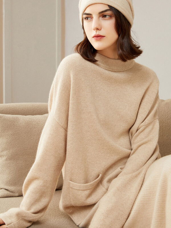 Cashmere Funnel-Neck Pullover Sweater