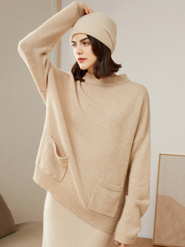 Cashmere Funnel-Neck Pullover Sweater