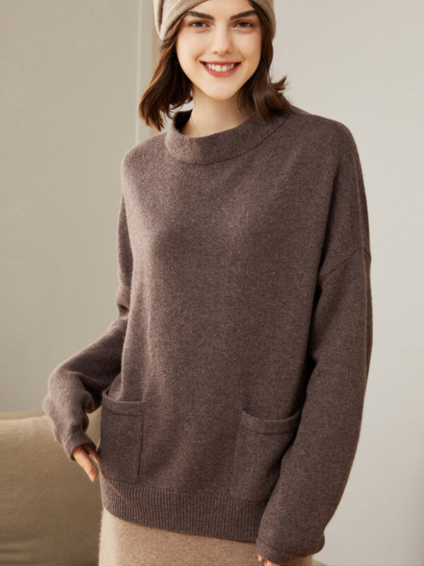 Cashmere Funnel-Neck Pullover Sweater