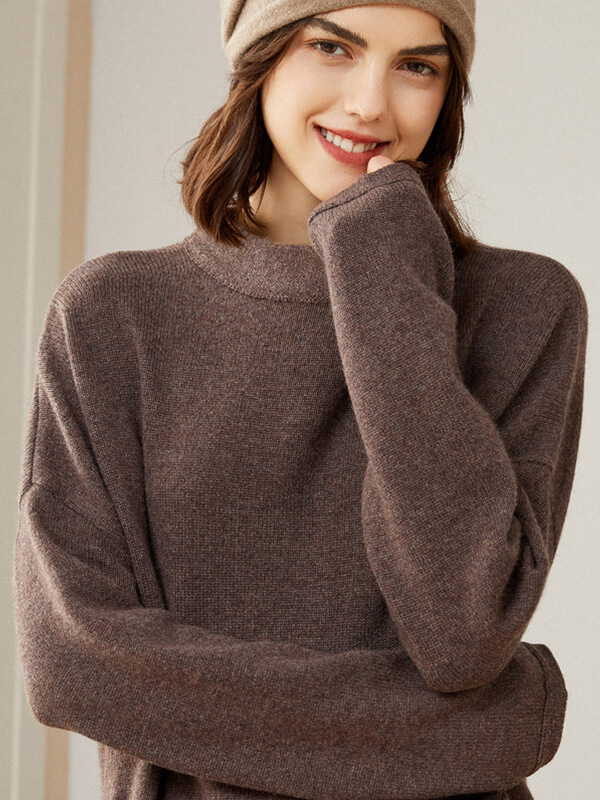 Cashmere Funnel-Neck Pullover Sweater