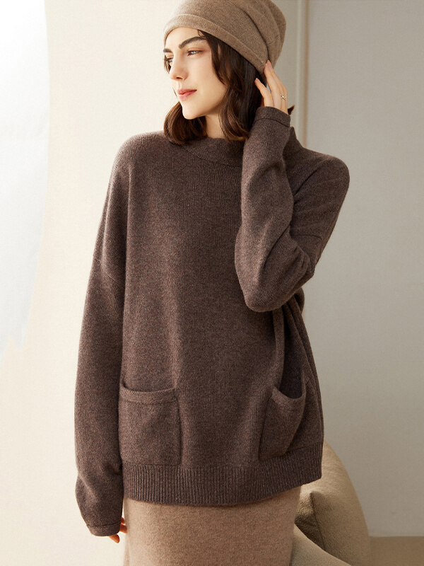 Cashmere Funnel-Neck Pullover Sweater