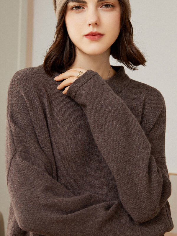 Cashmere Funnel-Neck Pullover Sweater