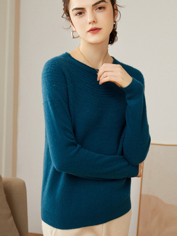 Women's 100% Superfine Cashmere Hollow Out Crewneck Sweater