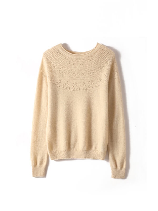 Women's 100% Superfine Cashmere Hollow Out Crewneck Sweater