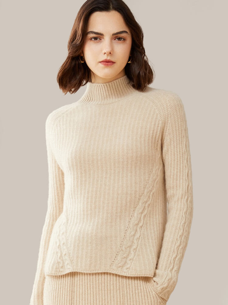 Womens Rib Knit Cashmere Mock Neck Sweater