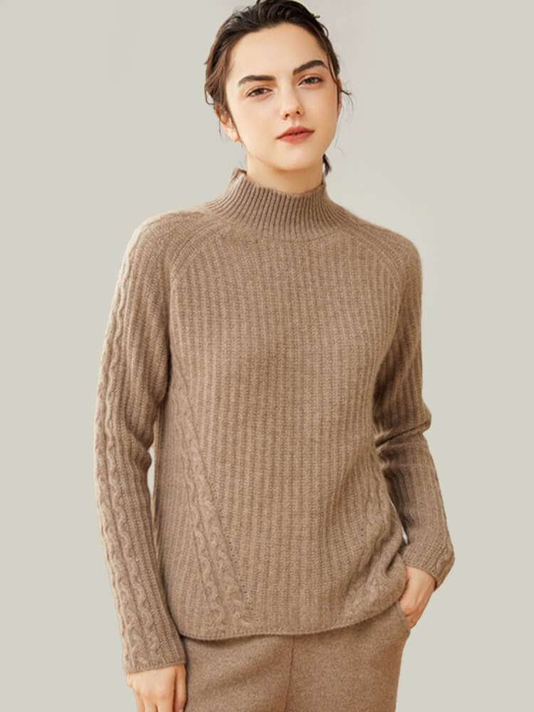 Womens Rib Knit Cashmere Mock Neck Sweater