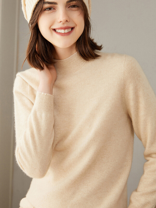 Classic Seamless Superfine Cashmere Mock-Neck Sweater