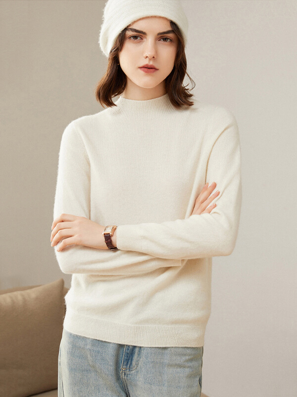 Classic Seamless Superfine Cashmere Mock-Neck Sweater