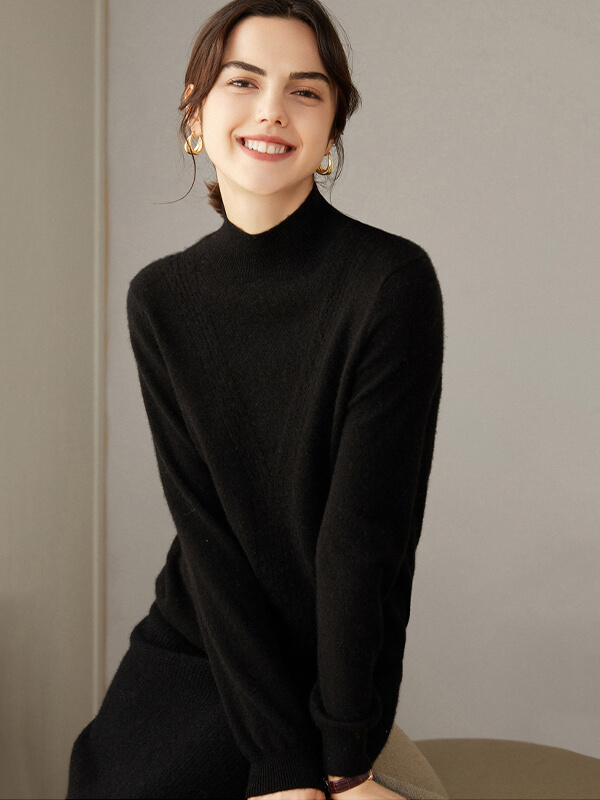 Classic Seamless Superfine Cashmere Mock-Neck Sweater