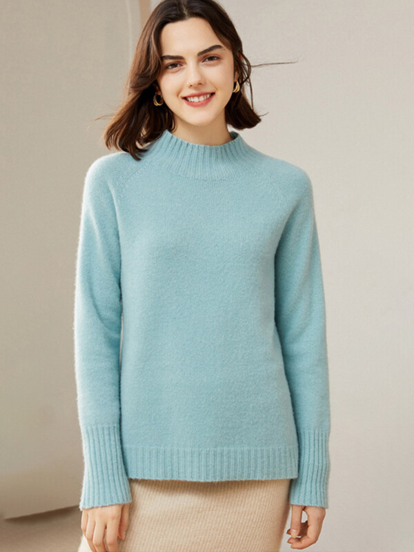 Ribbed Funnel-Neck Pullover Cashmere Sweater