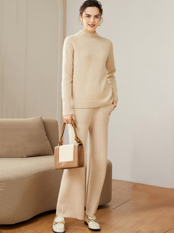Ribbed Funnel-Neck Pullover Cashmere Sweater