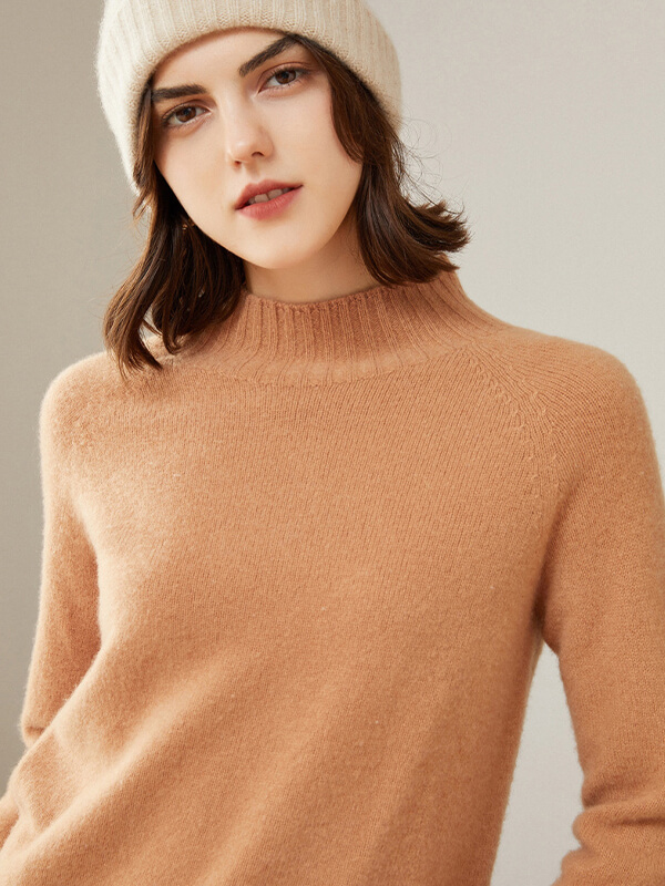 Ribbed Funnel-Neck Pullover Cashmere Sweater