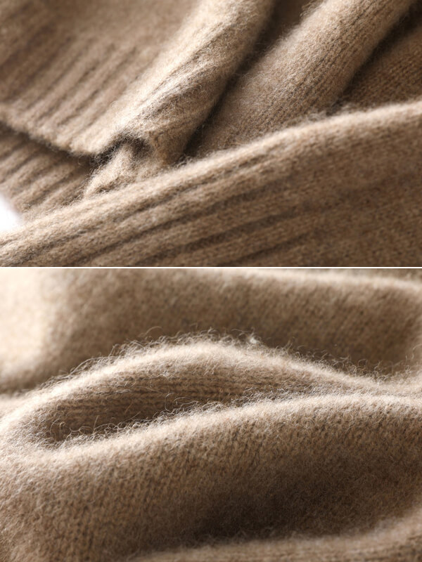 Ribbed Funnel-Neck Pullover Cashmere Sweater