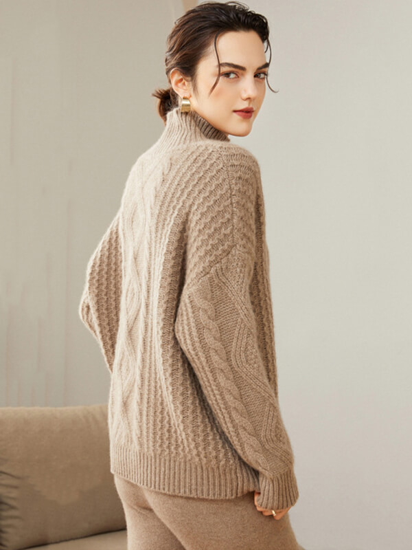 Cable-Knit Turtleneck Cashmere Sweater