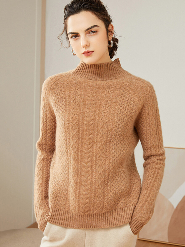 Cable-Knit Mock Neck Cashmere Sweater