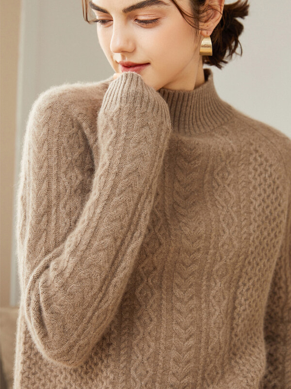 Cable-Knit Mock Neck Cashmere Sweater