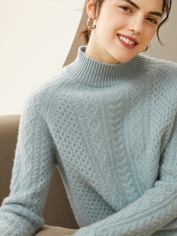 Cable-Knit Mock Neck Cashmere Sweater