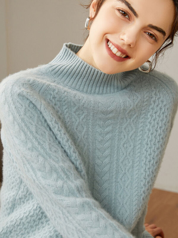 Cable-Knit Mock Neck Cashmere Sweater