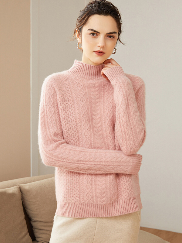 Cable-Knit Mock Neck Cashmere Sweater