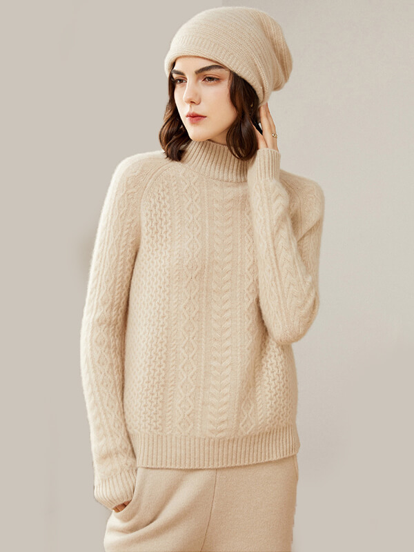 Cable-Knit Mock Neck Cashmere Sweater