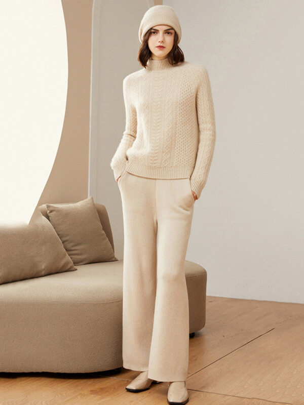 Cable-Knit Mock Neck Cashmere Sweater