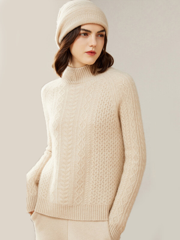 Cable-Knit Mock Neck Cashmere Sweater