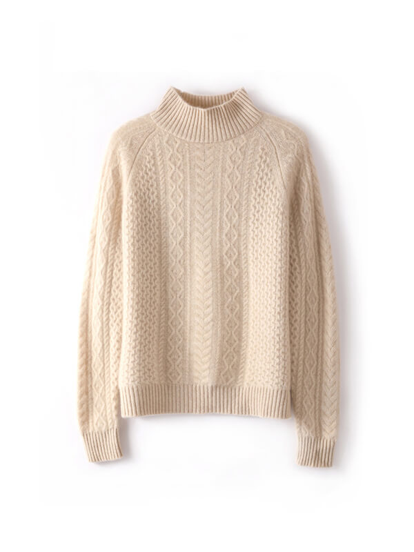 Cable-Knit Mock Neck Cashmere Sweater